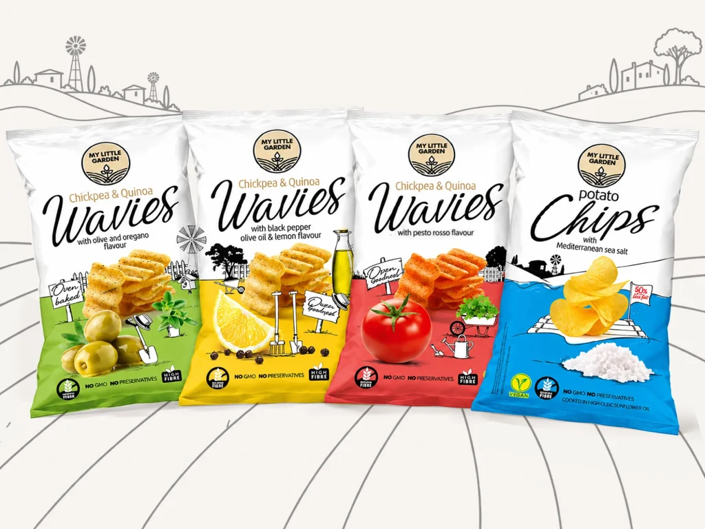 My Little Garden Wavies and potato chips packs