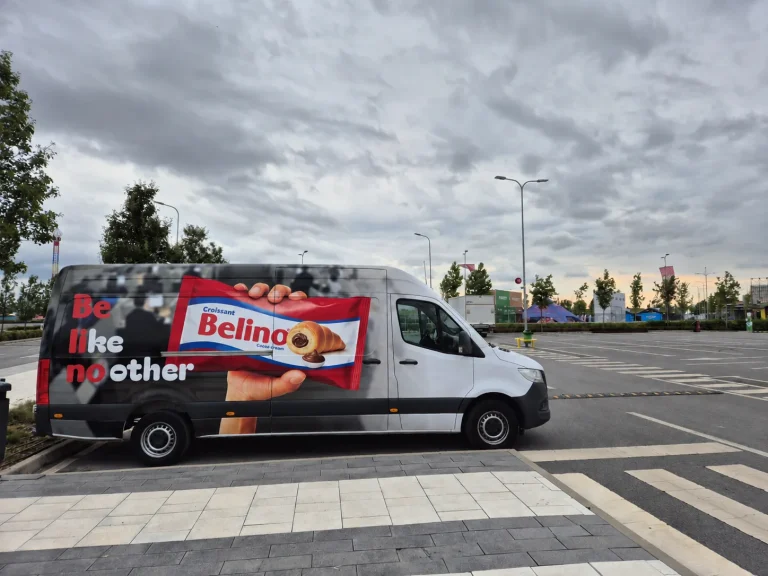 A Belino-branded delivery van on the road